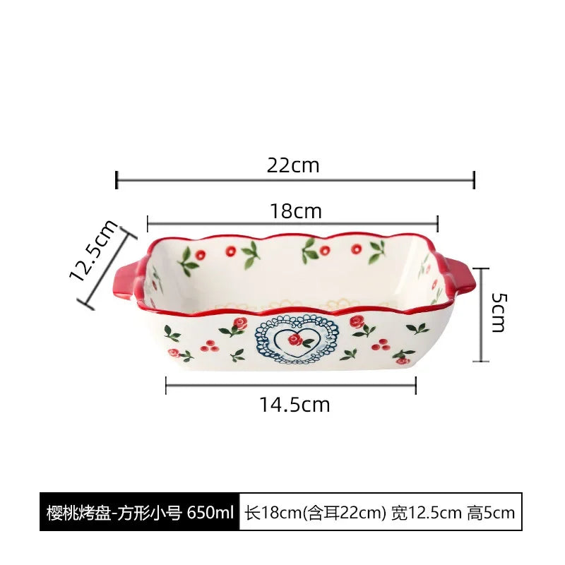Rectangular Oval Bakeware Pan With Handle Ceramic Baking Dish Roasting Lasagna Pan Kitchen Salad Cheese Baked Pan Flowers