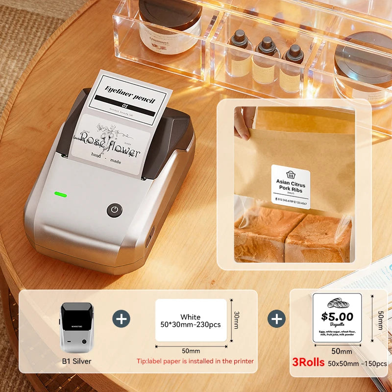 NIIMBOT B1 Portable Thermal Printer With Tapes 2 Inch Adhesive Label Printer Mini Bluetooth Sticker Maker Support Smartphones PC