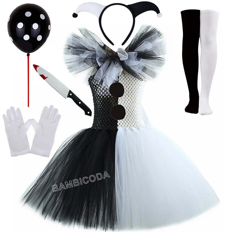 The Clown Costume Terrifier Art Girl Black White Fancy Tutu Dress Horror Joker Dress for Girls Halloween Carnival Party Costumes