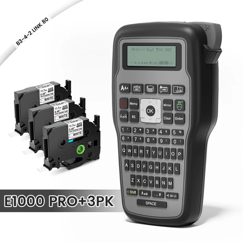 Industrial Label Printer E1000 PRO Portable Heat Shrink Tube Label Printer Compatible Brother HSE-231 HSE-631 for Marking Cable