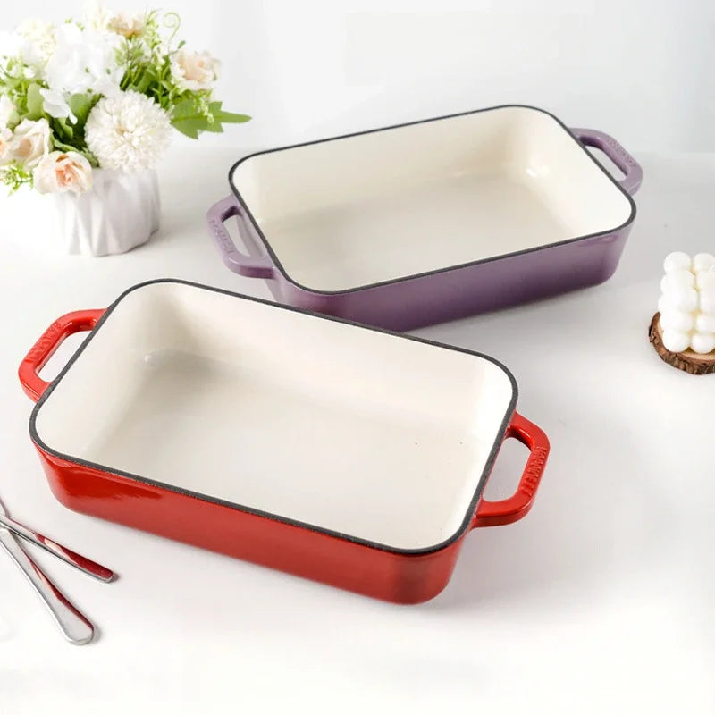 Multifunctional Double Ear Enamel Pan for Steak Frying Baking Western Food Oven Baked Meat And Fish Kitchenware
