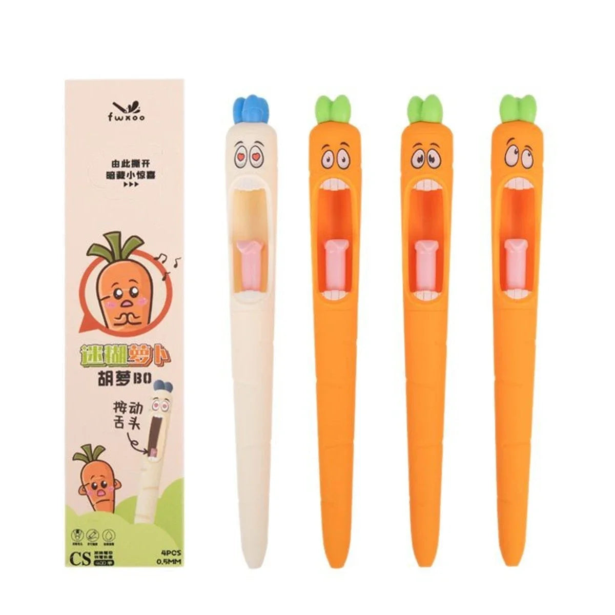 Cute Cartoon Kawaii  Pens Carrot Shaped Gel Pen Design Retractable Tongue Refill Black Ink Pens Office School Stationery Gift