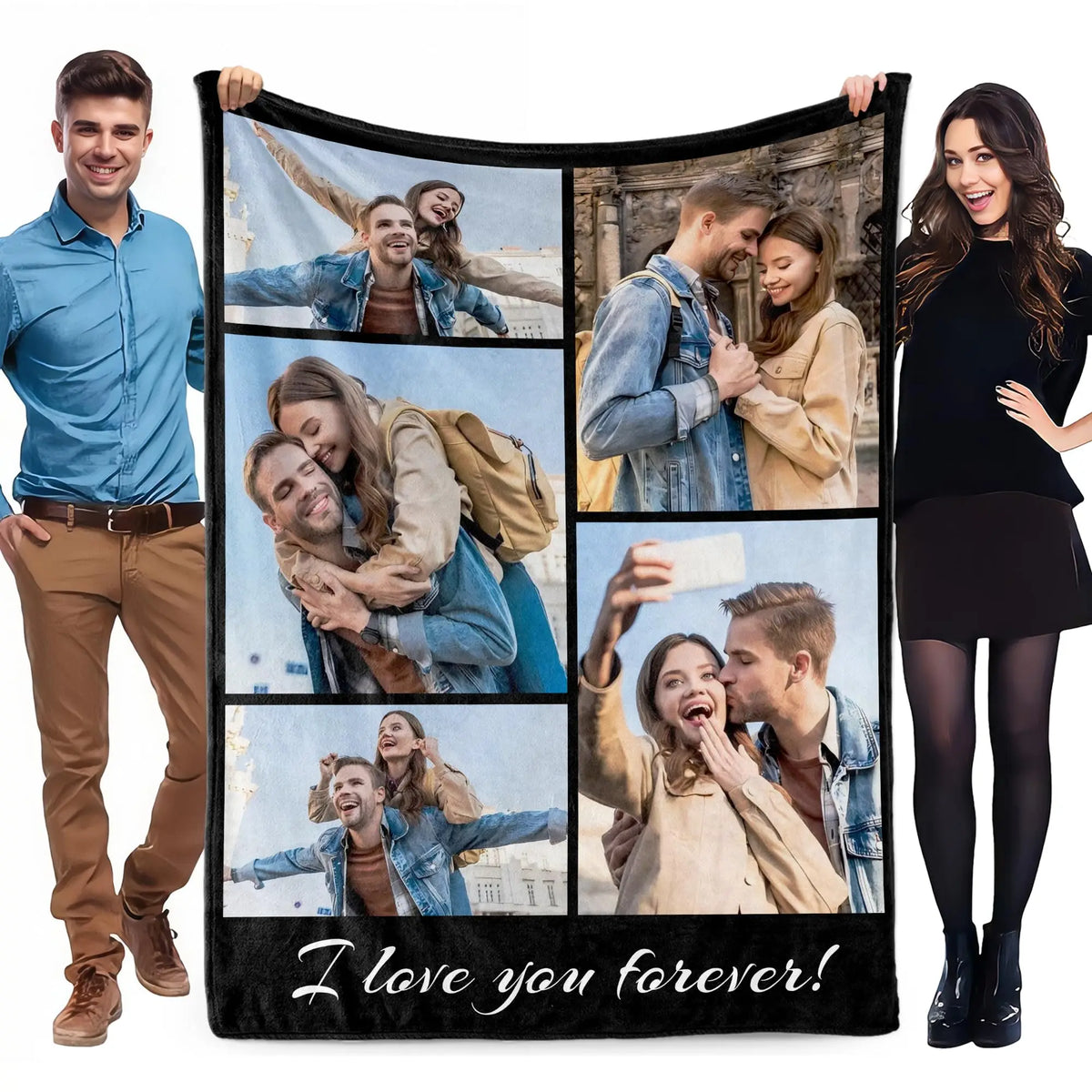 Custom Family Photo Blanket – Personalized Flannel Throw for Holiday Gifts