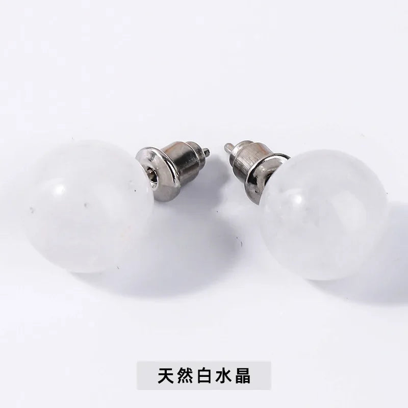6mm 8mm 10mm Natural Agate Earrings Healing Crystal Stone Round Ball Pearl Beads Stud Fashion Jewelry for Women Girl Wholesale