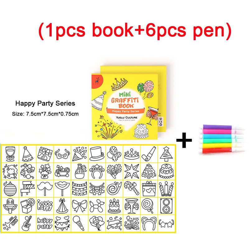 50Sheets/Pcs Mini Graffiti Notebook for Kids Cartoon Ocean Animal Food Party Space Color Filling Books Children Drawing Picture