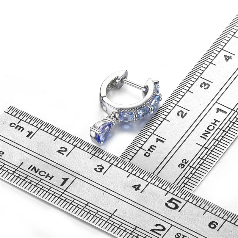 Natural Tanzanite Sterling Silver Clip Earring 2 Carats Genuine Light Blue Tanzanite Unique Design S925 Fine Jewelrys Gifts