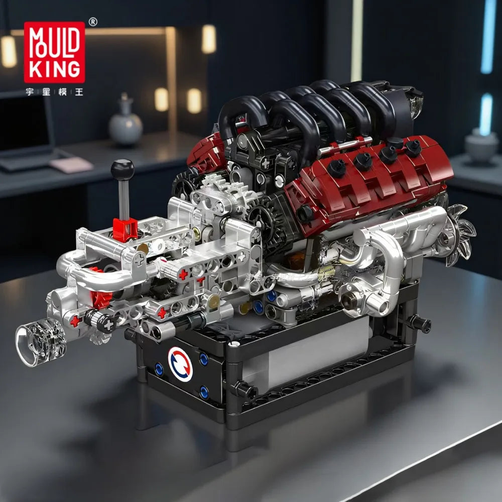 MOULD KING 10227 V8 Engine Model Kit 787PCS Mini Building Blocks with Working Pistons Gearbox STEM Mechanical Toy for Adults