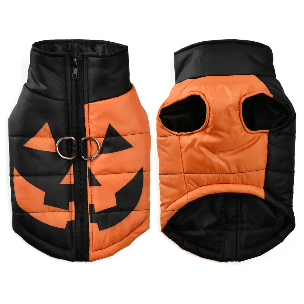 Halloween Pet Jacket For Small Medium Dogs Cats Cobweb Print Winter Outdoor Waterproof Warm Puppy Clothes Yorkshire Pet Outfits