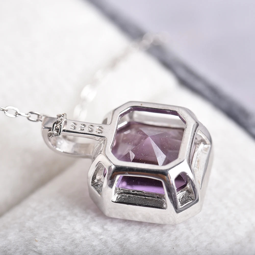 ITSMOS Amethyst Emerald Cut Pendant Necklaces s925 sterling silver Diamond Natural Crystal Necklace Vintage for Women Jewelry