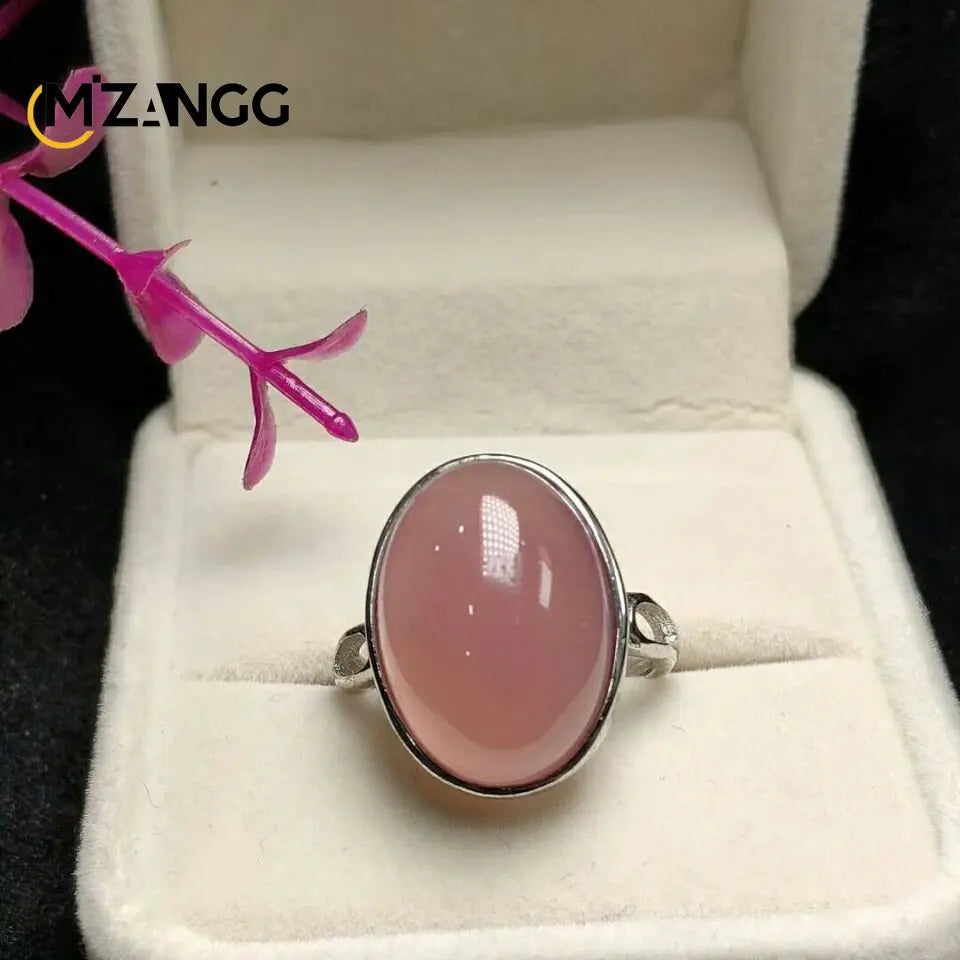S925 Silver Inlaid Agate Ring Opening Adjustable Natural Green Chalcedony Hand-carved Ring Fashion Boutique Jewelry Women Ring