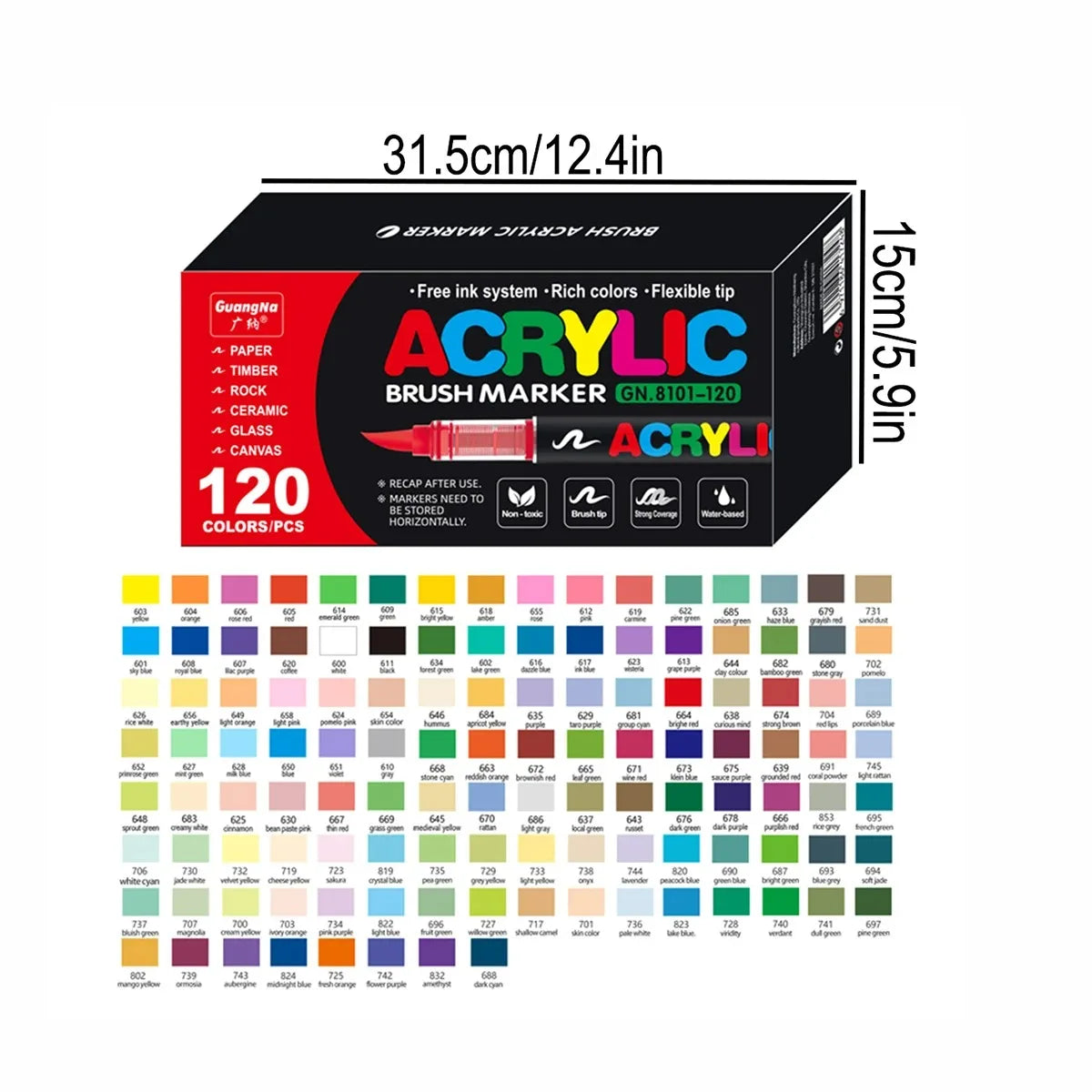 Guangna Acrylic Paint Markers Brush Tip, Direct-Liquid Ink Control System, Professional-Grade Paint Pen for Any Surface