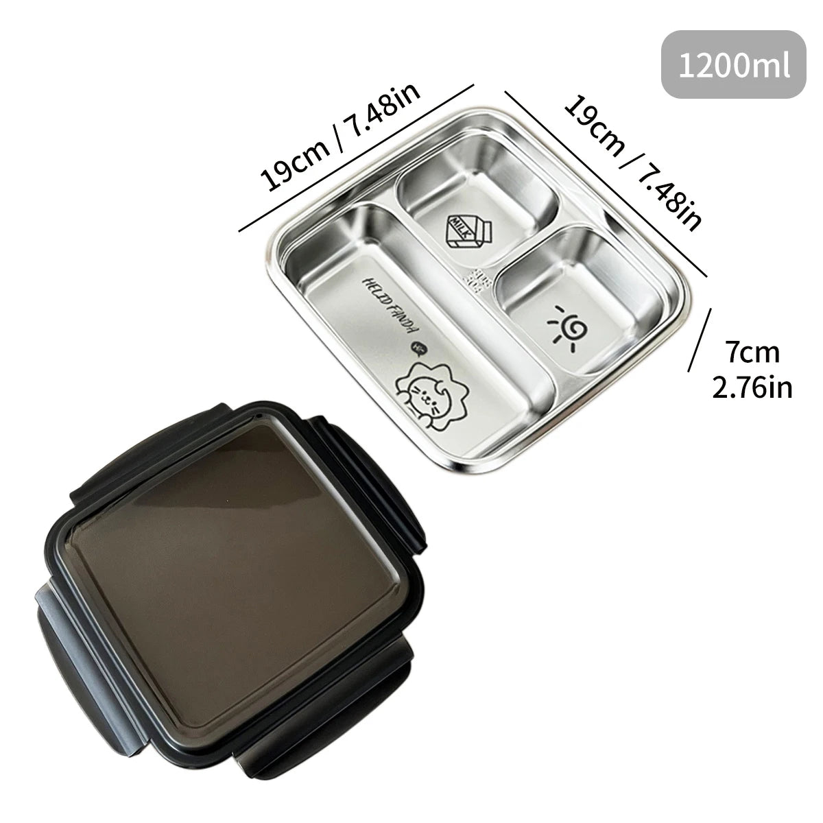 WORTHBUY 2/3 Grids 304 Stainless Steel Lunch Box Portable Leak-proof Food Container Large Capacity Bento Box For Students Adult