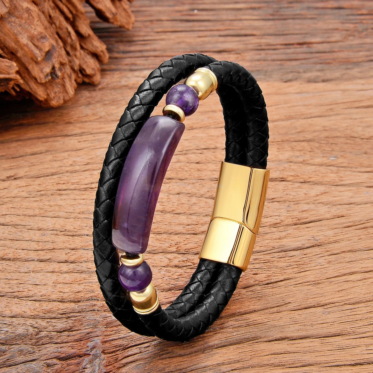 4 Style Natural Purple Crystal Bracelet for Men Women Luxury Geometric Shape Amethysts Bracelet Lady Fashion Stone Jewelry Gifts