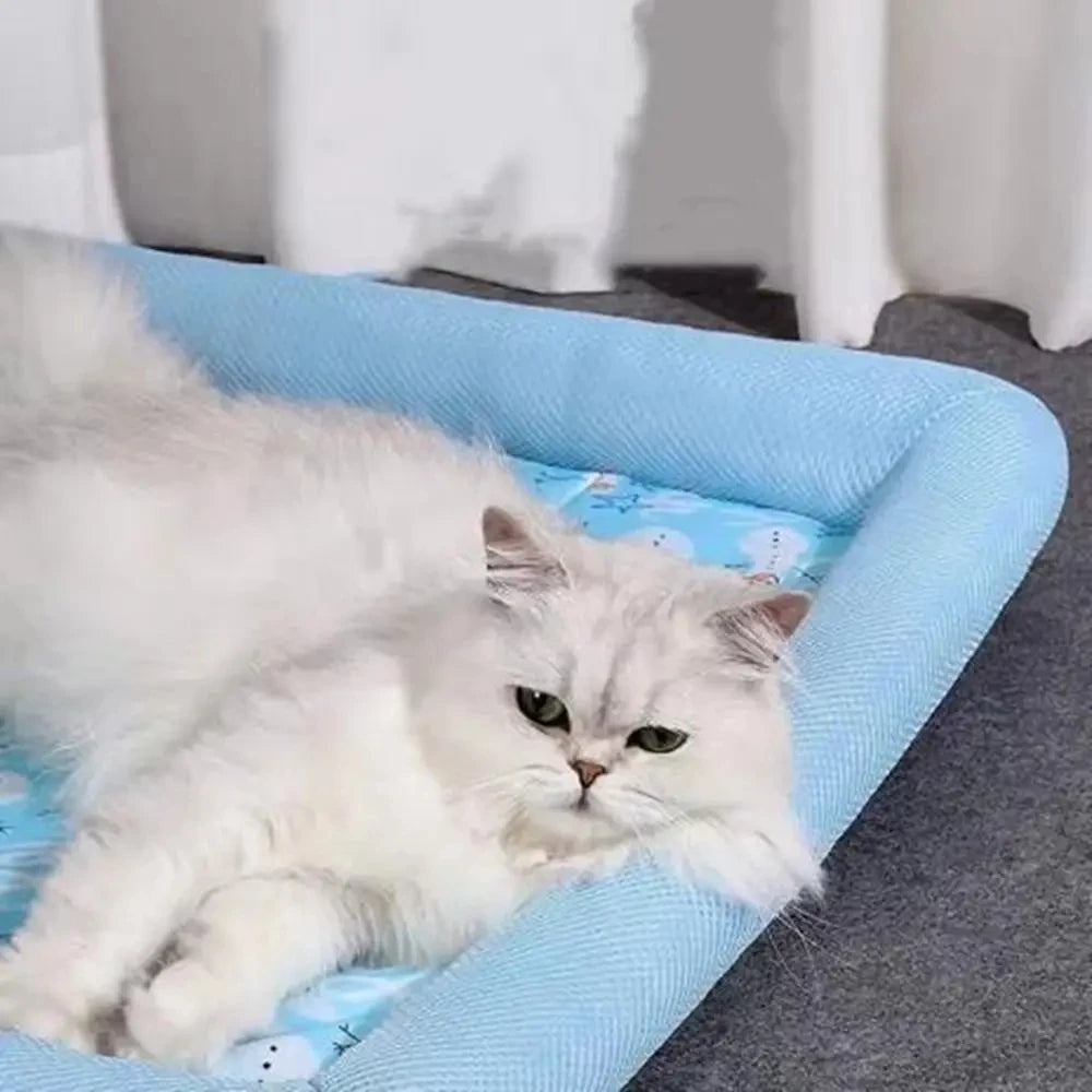 Summer Washable Pet Dog Bed, Square Cooling Puppy Bed, Neck-Protecting, Breathable Soft Dog Sleeping Pad, Summer Pet Supplies