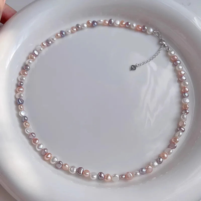 s925 silver candy color natural freshwater baroque pearl necklace accessories jewelry