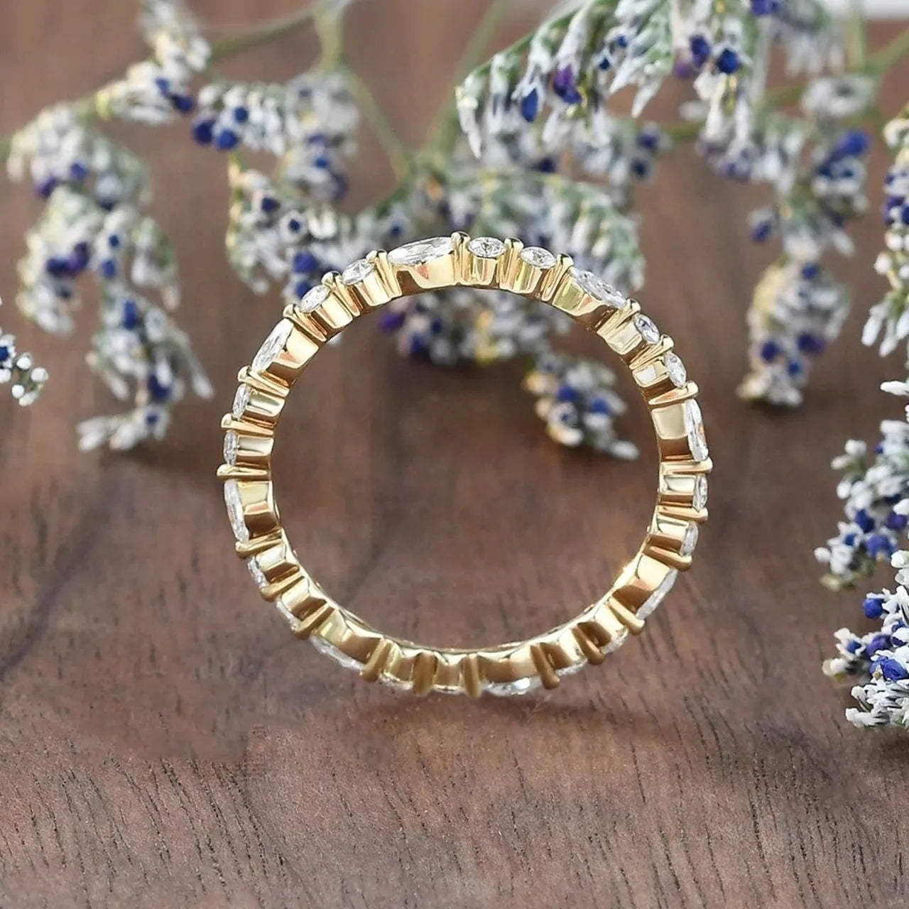 Silver S925 Full Eternity Band 14K Gold Plated Zircon Ring for Women Birthday Gift Wedding Rings Luxury Jewelry Accessories