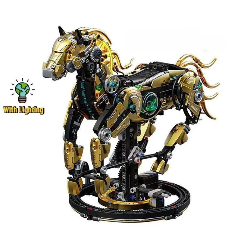 Mechanical Dinosaur Mantis Whale Shark Horse Building Blocks MOC Animal World Set With Light Bricks Kids STEM Toys Kids Gifts