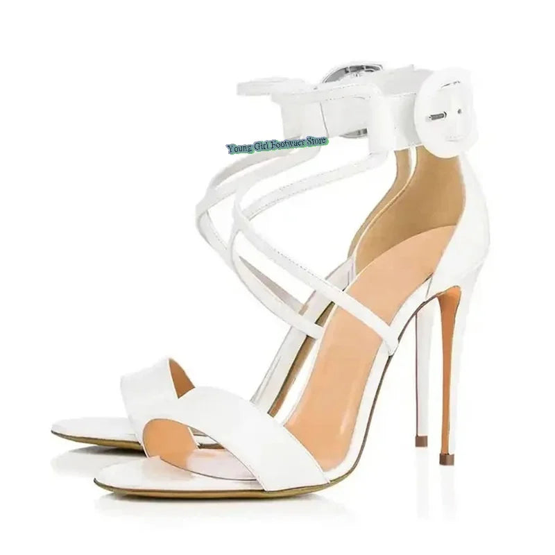 Candy Colors Miss High-Heeled Sandals Pointed Color Blocking Evening Shoes One-Strip Buckle Luxury Women's Shoes