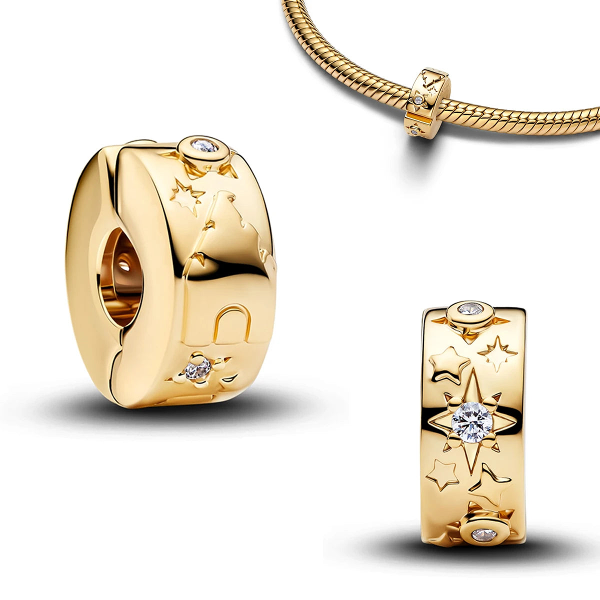 2026 S925 Silver Plated Paved Golden Ring Charm Luxury Stone Shell Nature Strength Cowboy Textured Safety Chain Fine Jewelry