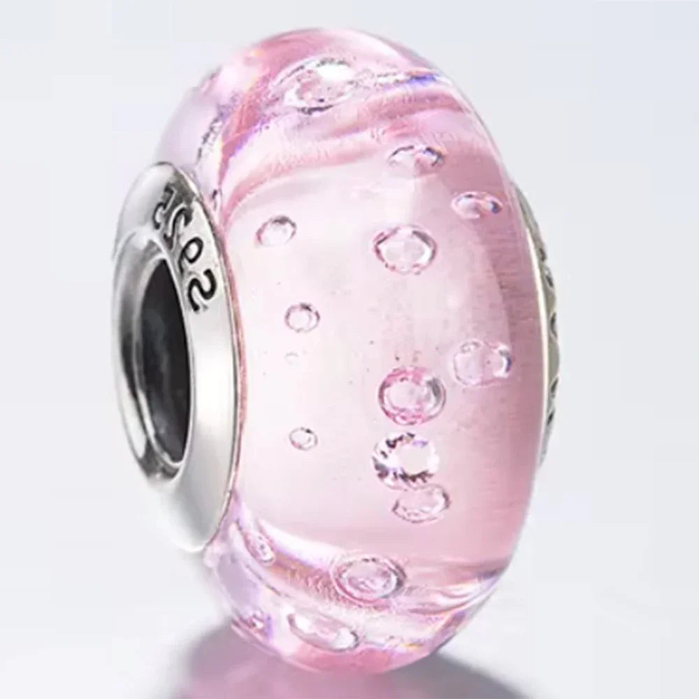 2025classic 925 Sterling Silver Colored Flower Leaf Cosmic Rainbow Murano Glass Charms Beads Fit DIY Bracelet Women Jewelry Gift