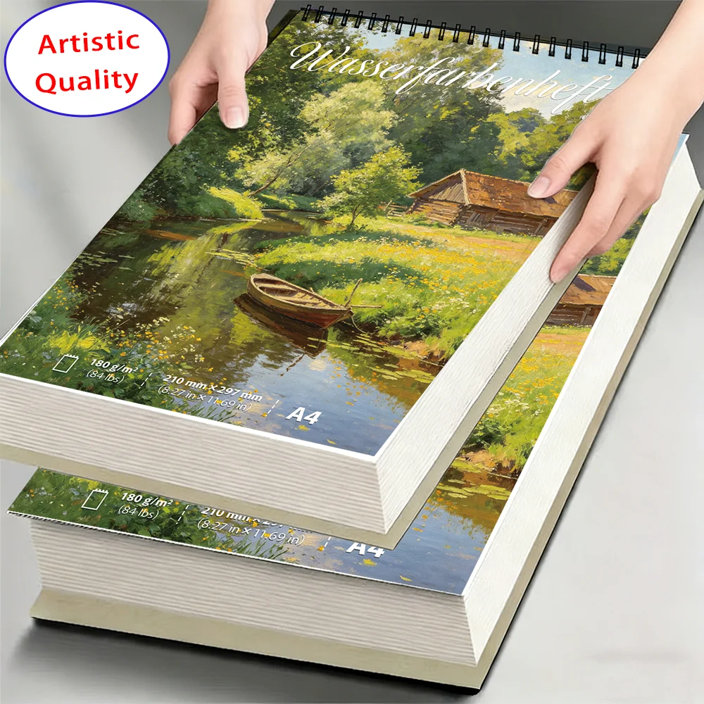 A4/A5 180GSM Spiral Bound Watercolor Sketchbook, 30 Sheets Acid-Free Thick Paper, Art Notebook for Watercolor, Gouache, Drawing,