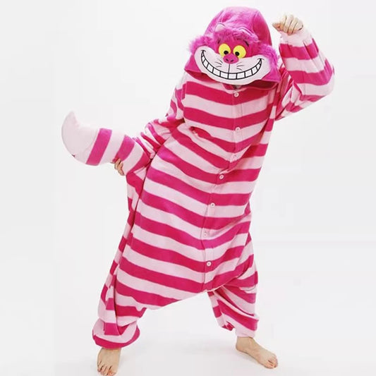 Striped Cat Onesie Pajamas – Adult Animal Costume for Halloween & Conventions, S–XL