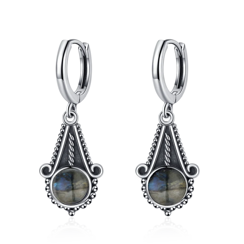 New Elegant Natural Kyanite S925 Silver Drop Earrings for Women Vintage Jewelry Wedding Engagement Hoop Earrings Gifts