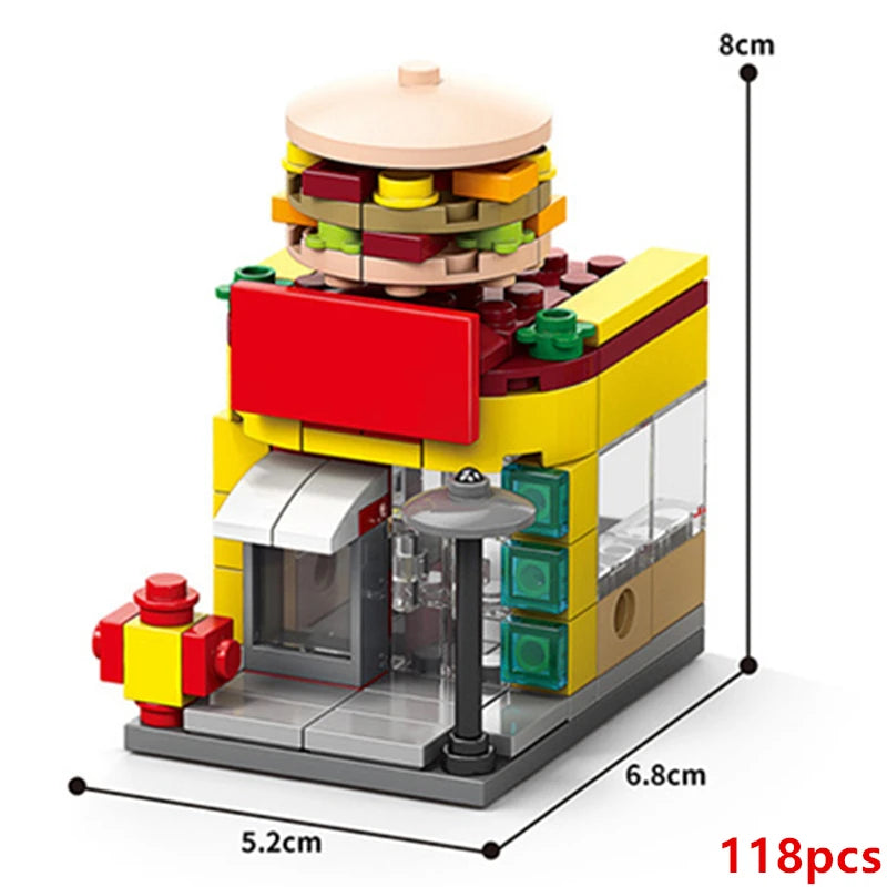 NEW Restaurant Dessert Coffee Pet Fruit Store Street View Food House Building Blocks Kit  Bricks Model Toy
