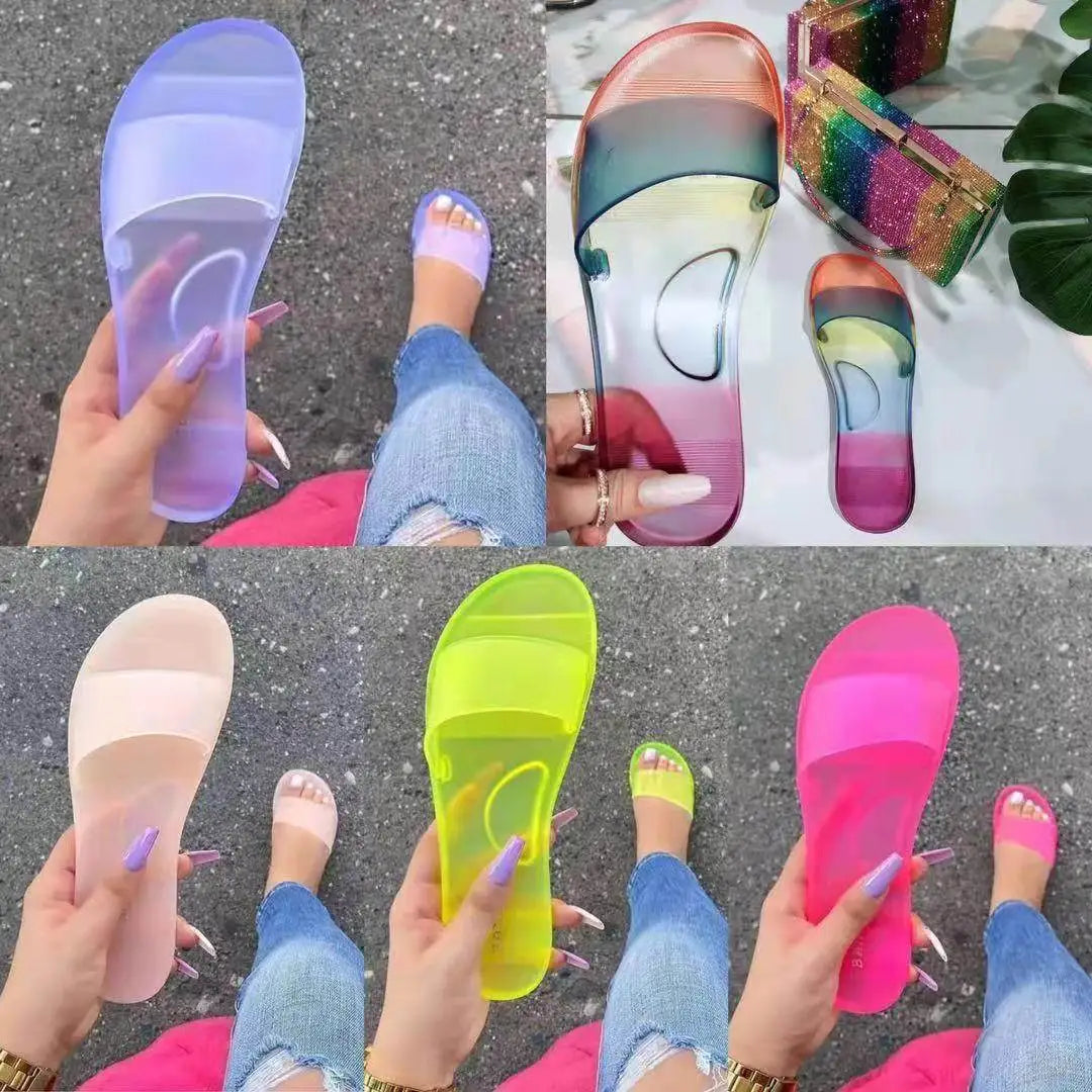 Large Size Women's Sandals  Independent Station WISH Crystal Jelly Slippers Casual Style Polyester Inner Material