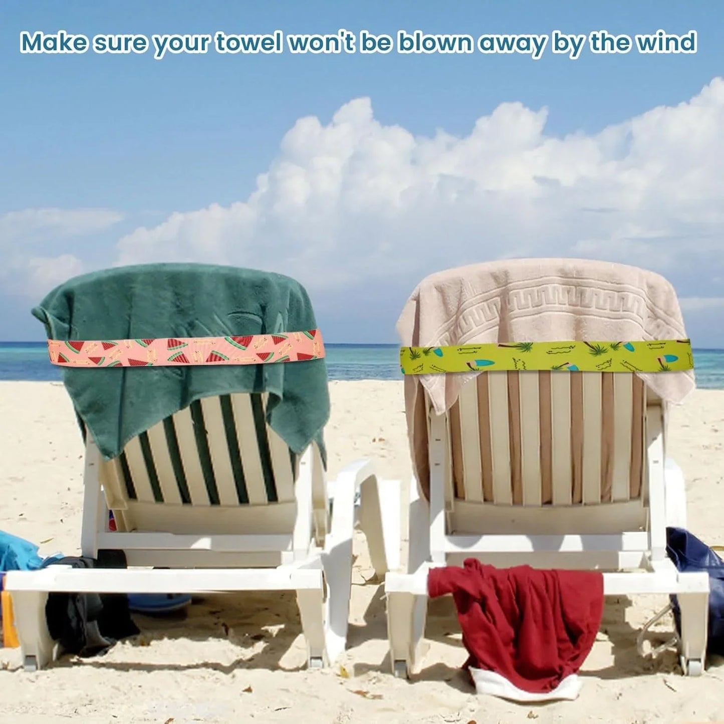 5Pcs  Large Towel Bands for Beach Chairs Cruise Chairs Towel Bands Elastic Windproof Lounge Clips Strap Holder for Summer Pool