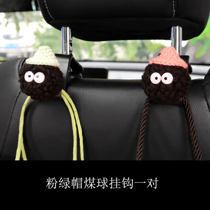 2PCS Cute Cartoon Ball Toy Car Seat Back Hooks Storage Vehicle Headrest Organizer Hanger for Groceries Bag Handbag Decoration