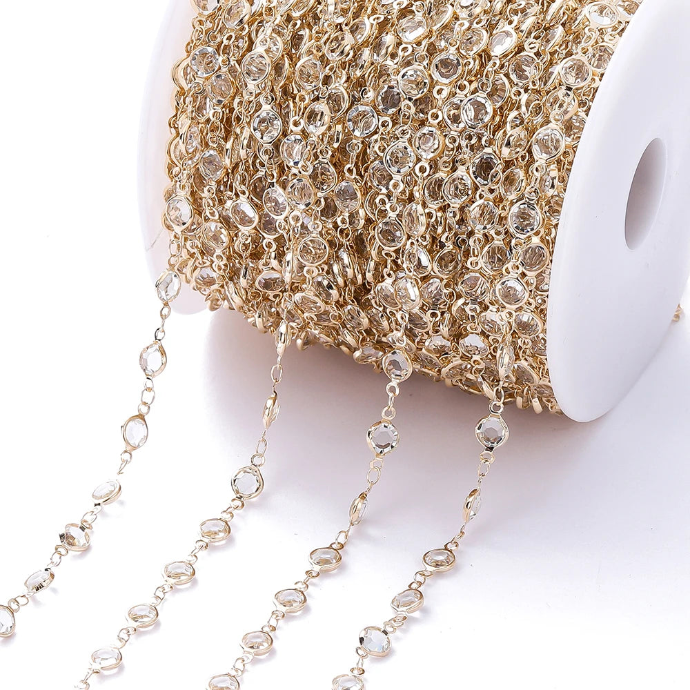 1M Crystal Zircon Stone Chain Colorful Glass Beads Chains For DIY Necklace Bracelet Jewelry Making Supplies Findings