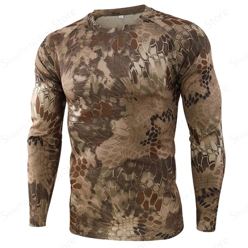 2025 Men's Camouflage 3D Printed Pattern Long Sleeve T-shirt Fashion Breathable Top Men's Outdoor Camouflage Top Men's Clothing