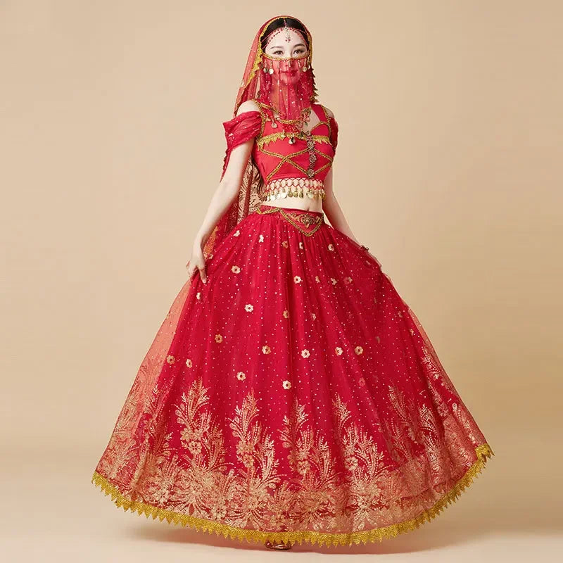 Women Festival Halloween Cosplay Belly Dance Top Dress Adult Indian Arab Jasmine Sari Fantasy Rave Bollywood Outfit Costume Suit