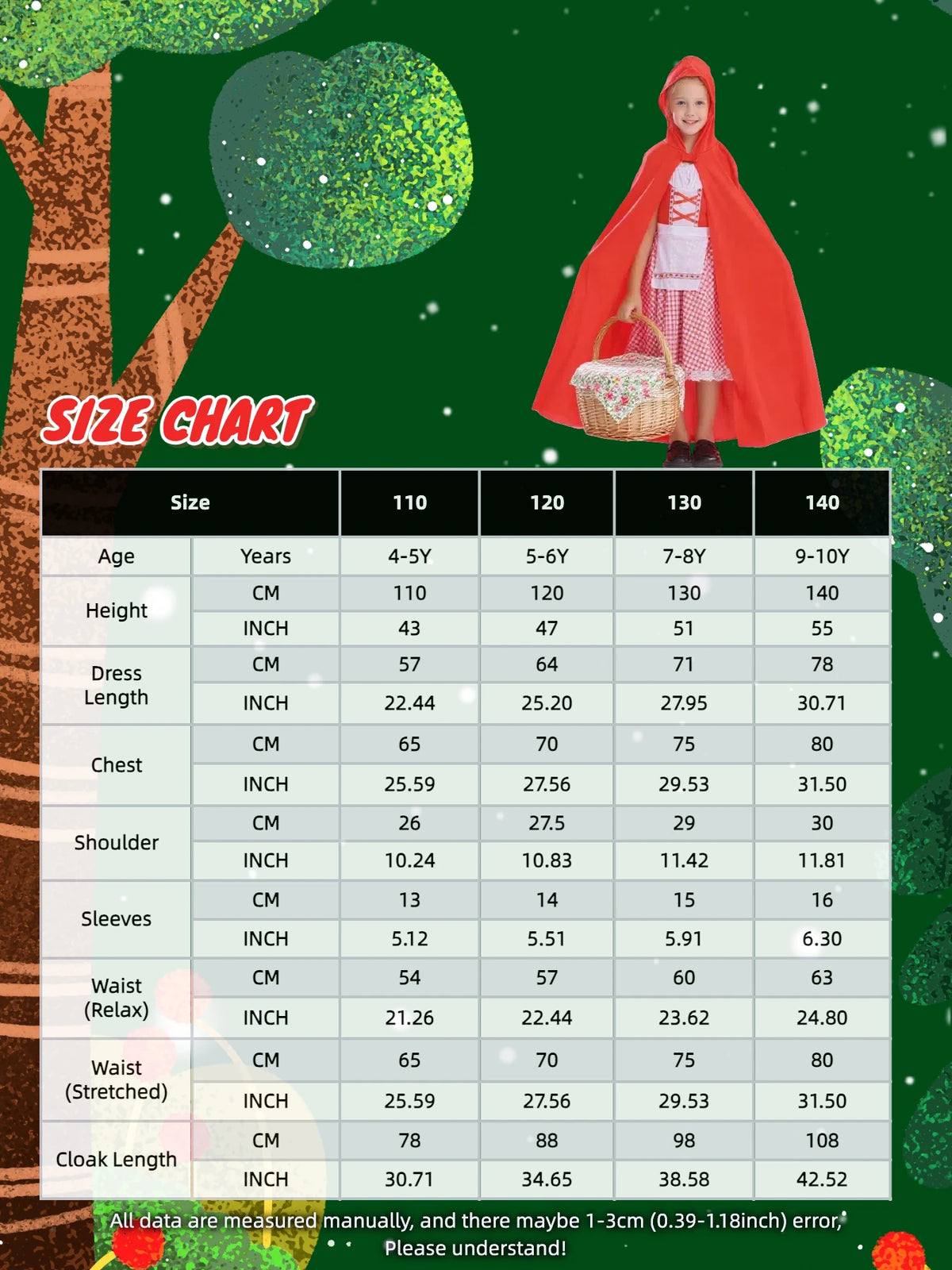 Kids Little Red Riding Hood Costume Girls Halloween Cosplay Outfit Red Hooded Cloak Plaid Lace Strawberry Dress Fairy Tale Fancy