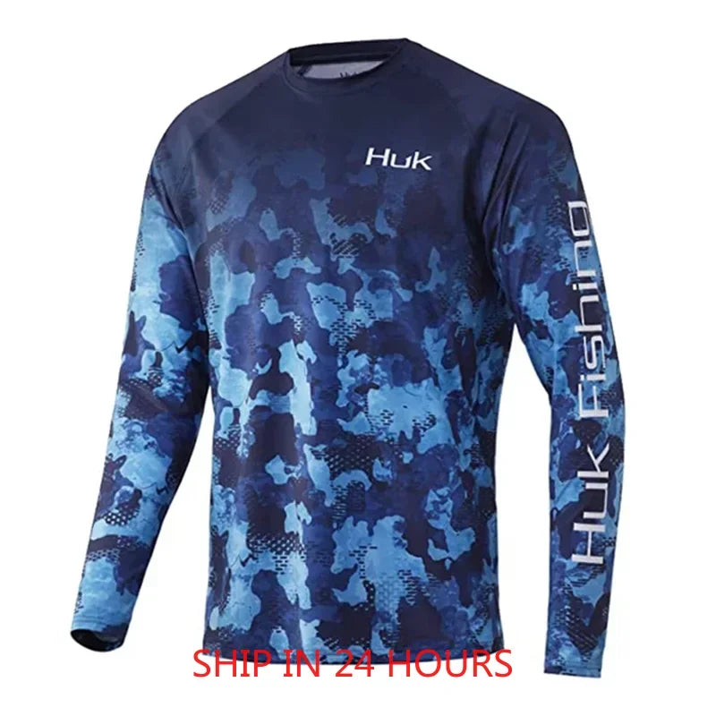 HUK Fishing Shirt Long Sleeve Uv Protection Man Outdoor Summer Fishing Clothing Performance Jersey Men's Fishing Apparel UPF 50+
