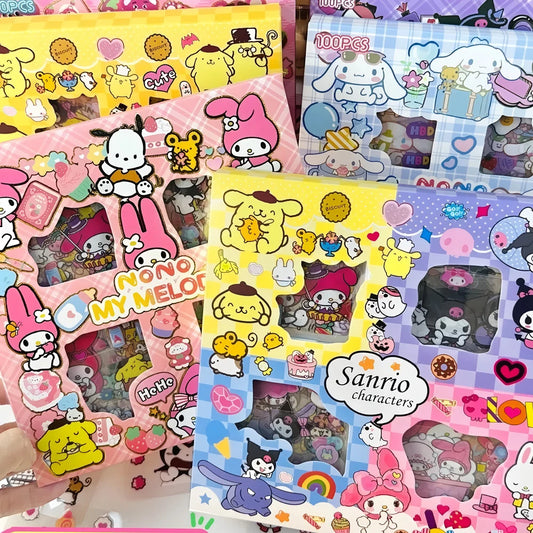 100pcs Cute Sanrio Stickers Kawaii Kids Girls Decals Toys Transparent My Melody Kuromi Waterproof Cartoon Sticker Birthday Gifts