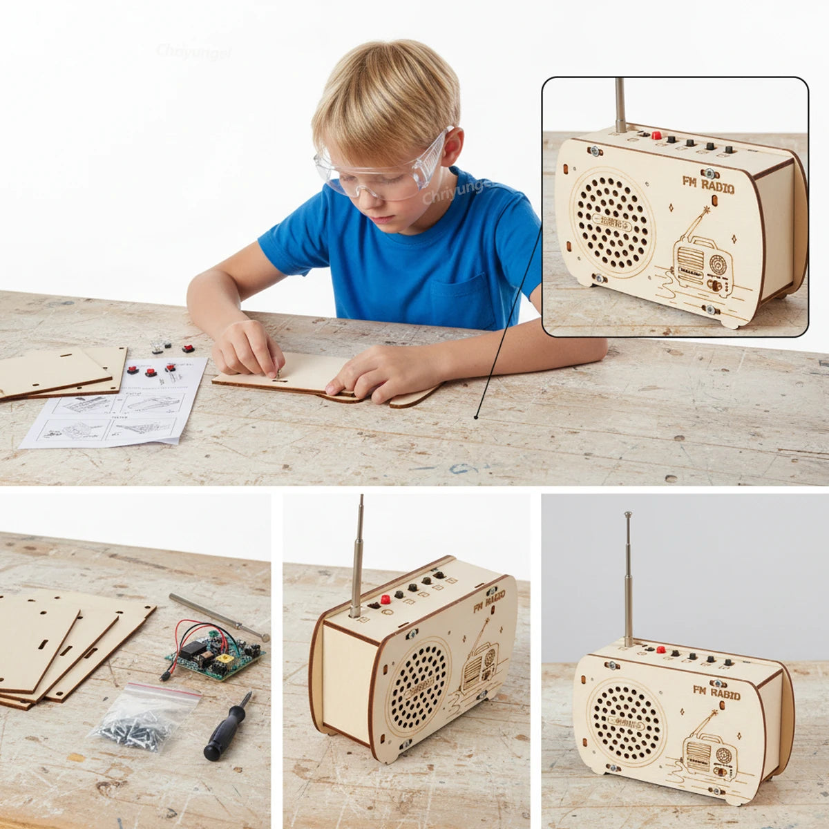 DIY Wooden Radio Kit Retro FM Educational STEM Building Toy Science Experiment Kit 3D Puzzle Craft Birthday Gift for Kids Teens
