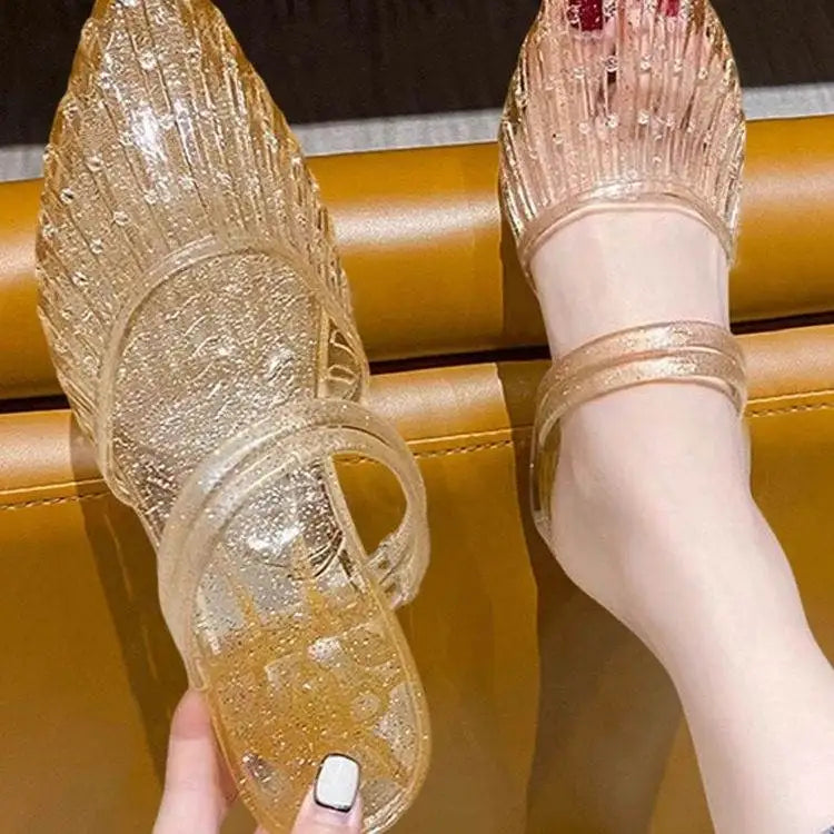 Casual Style Women's Crystal Jelly Sandals Summer Anti-slip Slippers Half Slippers Head Covered Fashionable Cool Slippers