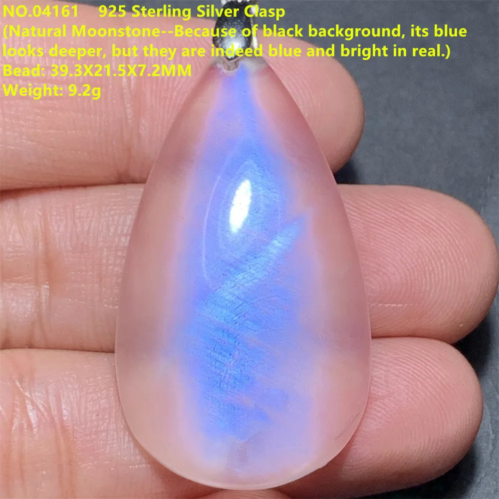 Natural Colorful Moonstone Pendants Necklaces Unusual Women Big Orange Blue Light Rainbow Moon Stones Bead Gemstone Jewelry S925