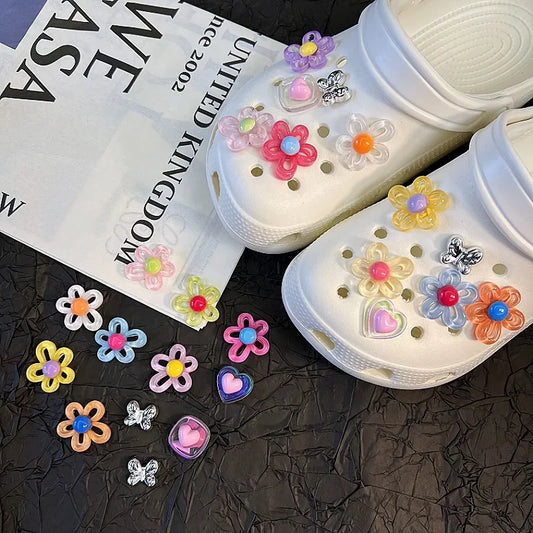 12 pcs/set Jelly Flower Sandals Accessory Plastic Hollow Flowers Cartoon DIY Decorative Accessory Shoes Flower Slippers Buckles