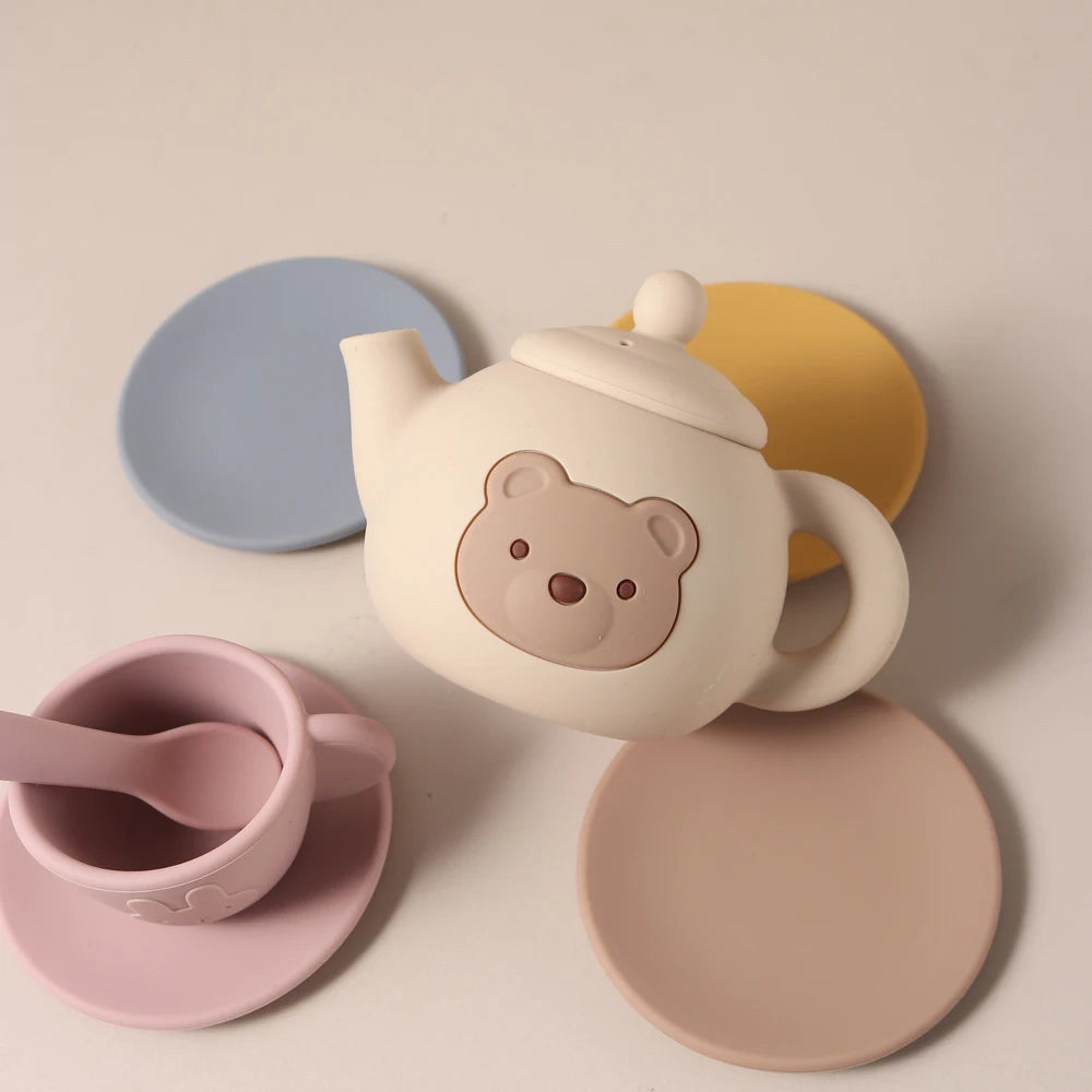 Food Grade Silicone Tea Play Set Toy Pretend Play Food Learning Role Play Game Early Educational Toys for Toddlers Kids Gifts