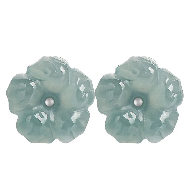 Natural A-grade Jadeite Blue Peach Blossom Earrings With Ice Seed Jade Petals S925 Silver Inlaid Antique Style Women's Jewelry
