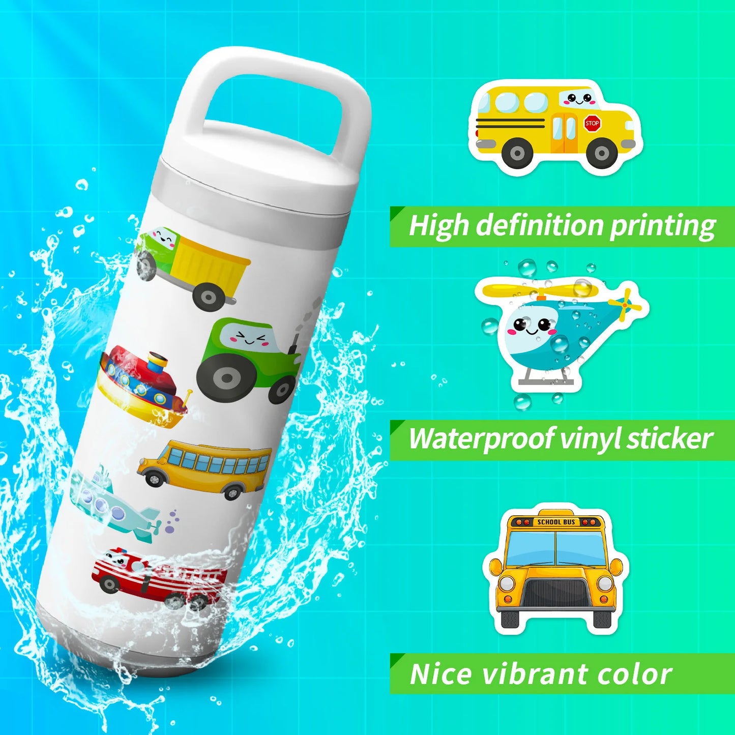 4 Sheets 100pcs Vehicle Stickers, Cartoon Transport Decals, DIY Decor for Journal, Photocard, Scrapbooking & Kids