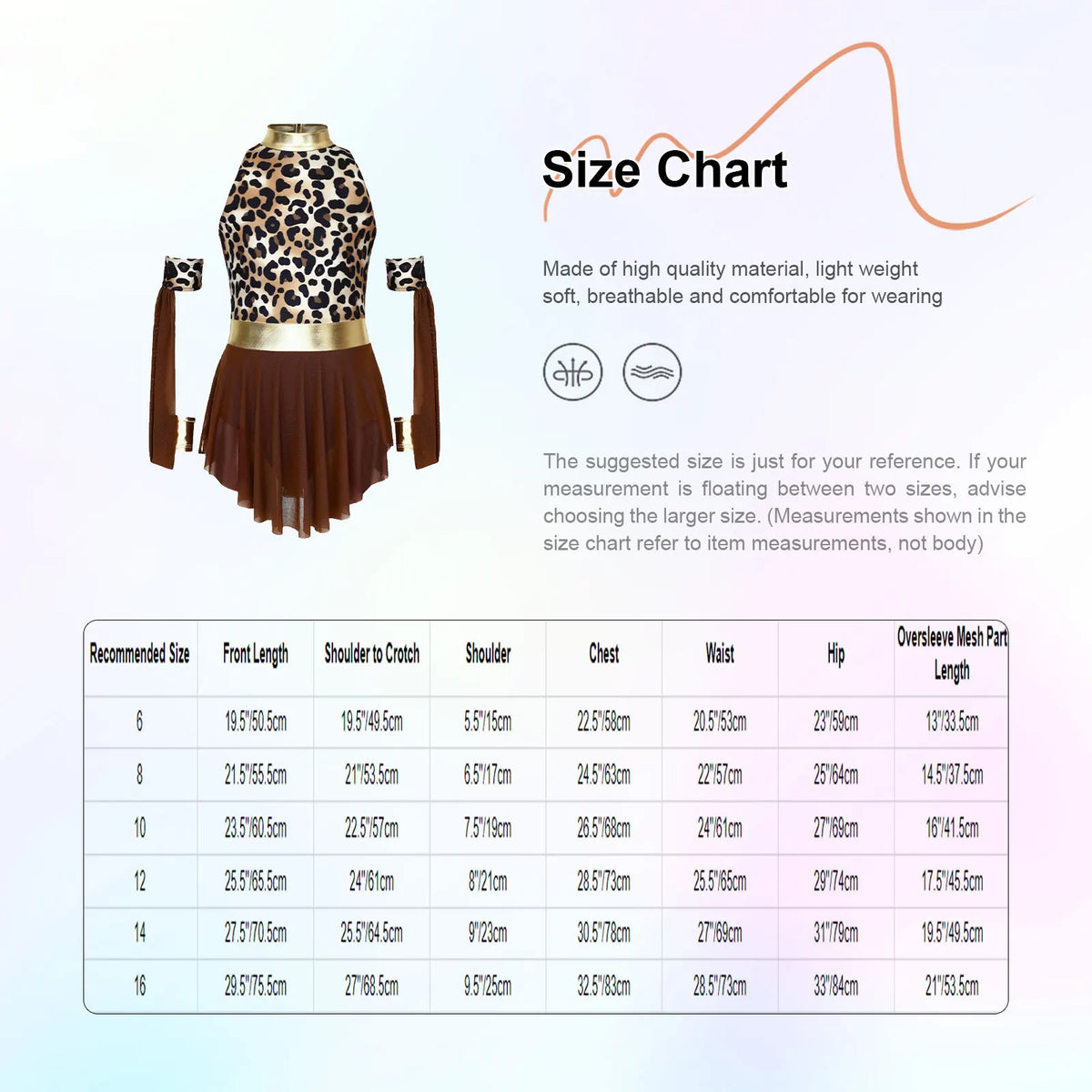 Girls Cave Girl Costume – Leopard Print Dress with Oversleeves, Sizes 6–16