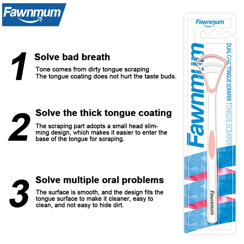 2PC Fawnmum Dual Uses Tongue Scraper Cleaners Reusable Oral Health Cleaning Brush Hygiene Care Toothbrush Mouth Fresh Breath