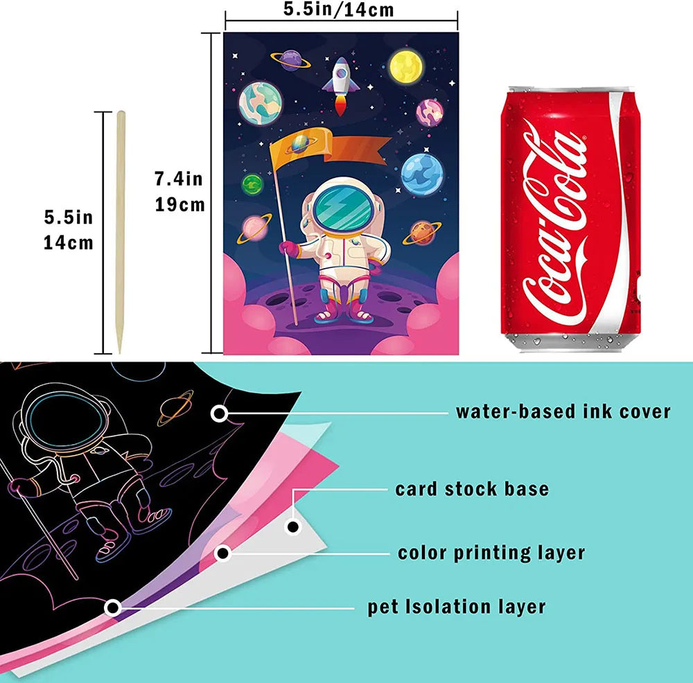 Children Scratch Painting Set Magic Rainbow Colors Scratch Art Painting Card Books Early Education Template Drawing Toys For Kid