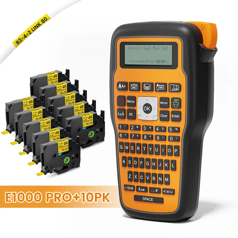Industrial Label Printer E1000 PRO Portable Heat Shrink Tube Label Printer Compatible Brother HSE-231 HSE-631 for Marking Cable