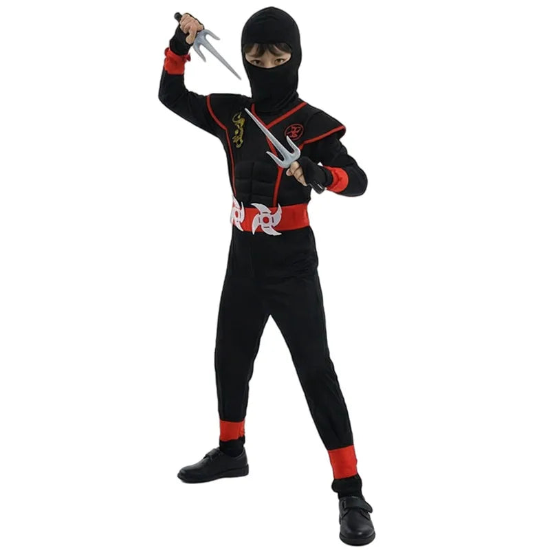 Black and Blue Ninja Costume for Kids Halloween Cosplay Party Outfit with Mask Toy Gift for Boys and Girls Holiday Party Costume