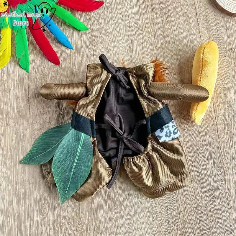 Halloween Cosplay Costume Soft Halloween Indigenous Savages Outfit for Small Pet Hoodie with Hat Novelty Clothing